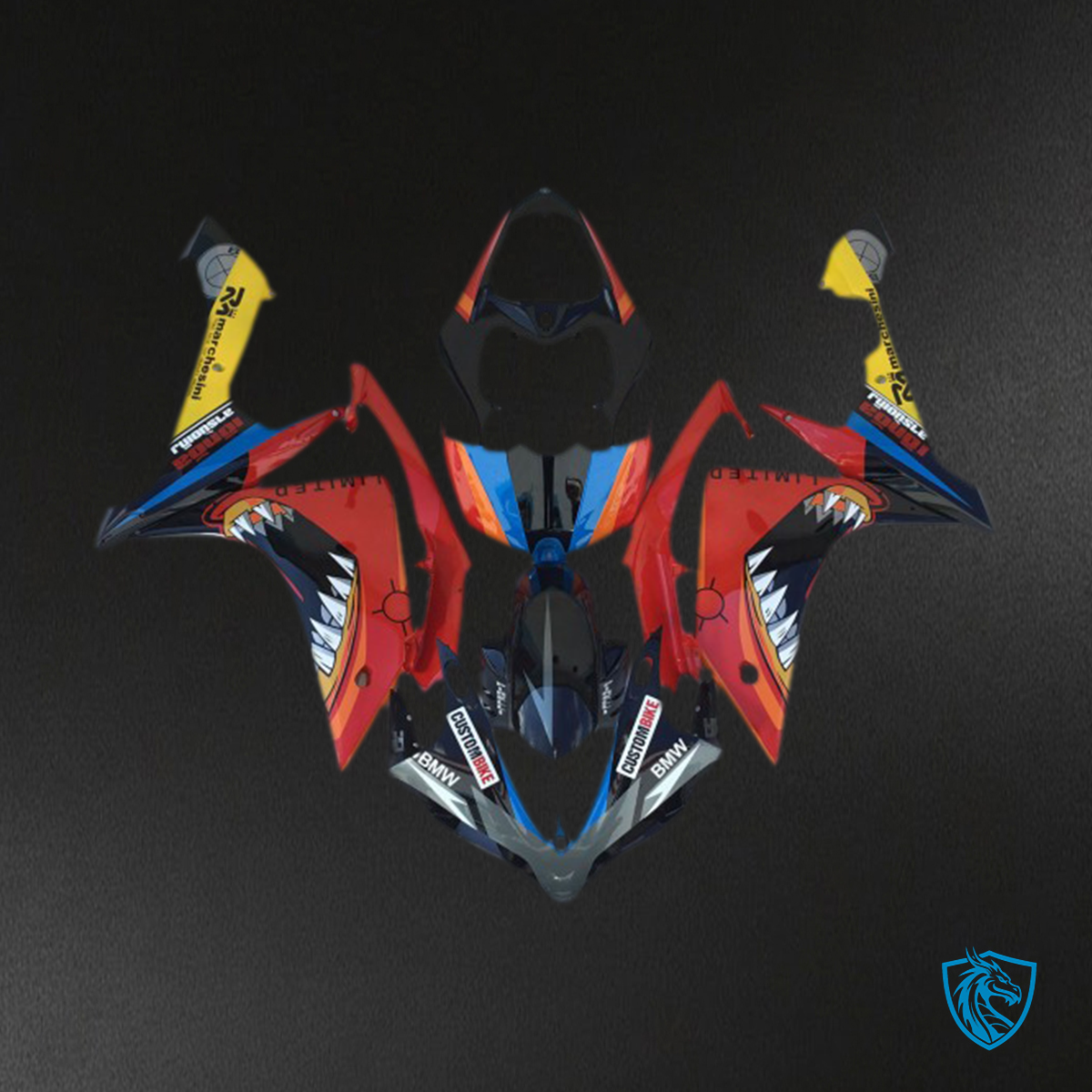Yamaha R1 (2007-2008) Black, Blue & Red Shark Motorcycle Fairing Kit | ABS Bodywork