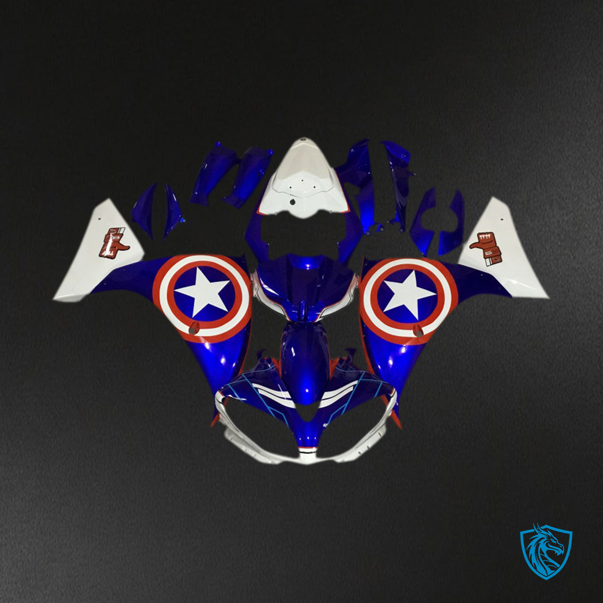 Yamaha R1 (2009-2011) Blue, White & Red Captain America Fairings Kit- Aftermarket ABS Bodywork