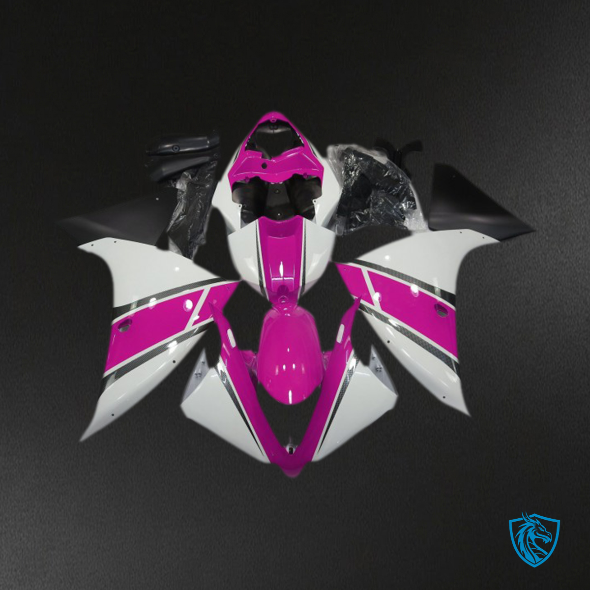 Yamaha R1 (2009-2011) Glossy White, Pink & Black Motorcycle - Custom ABS Fairing Kit
