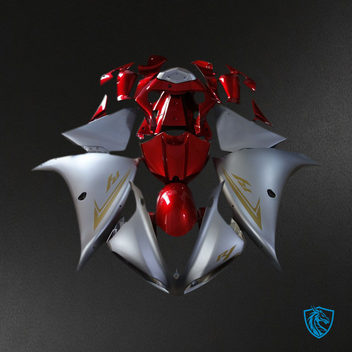 Yamaha R1 (2009-2011) Matte Silver & Gloss Red Motorcycle - Custom ABS Fairing Kit