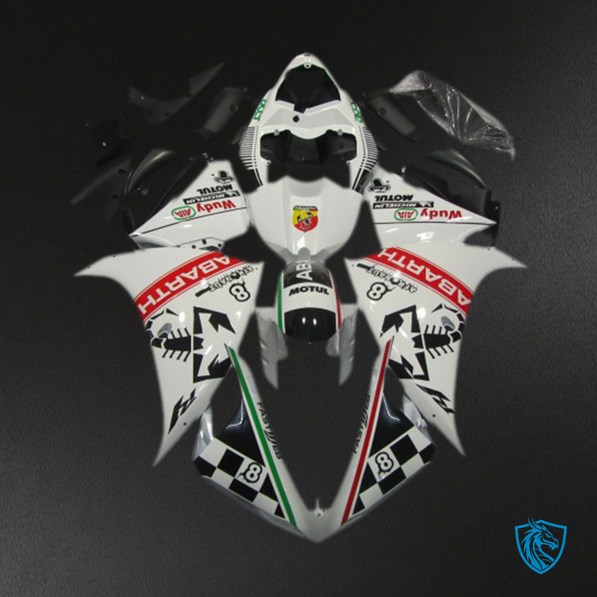 Yamaha R1 (2012-2014) White & Black Abarth Motorcycle - Custom ABS Fairing Kit