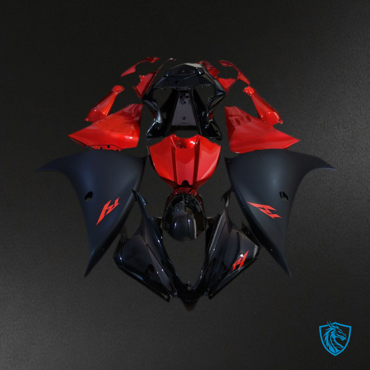 Yamaha R1 (2012-2014) Matt Black & Fire Red Motorcycle - Custom ABS Fairing Kit