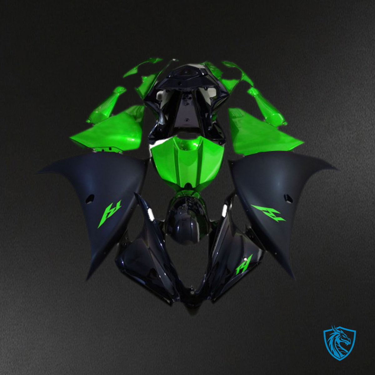 Yamaha R1 (2012-2014) Matte Black & Green Motorcycle - Custom ABS Fairing Kit