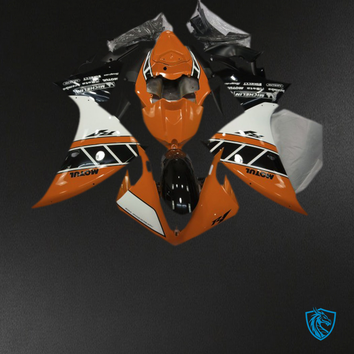 Yamaha R1 (2012-2014) Orange, Gloss Silver & Black Motorcycle - Custom ABS Fairing Kit