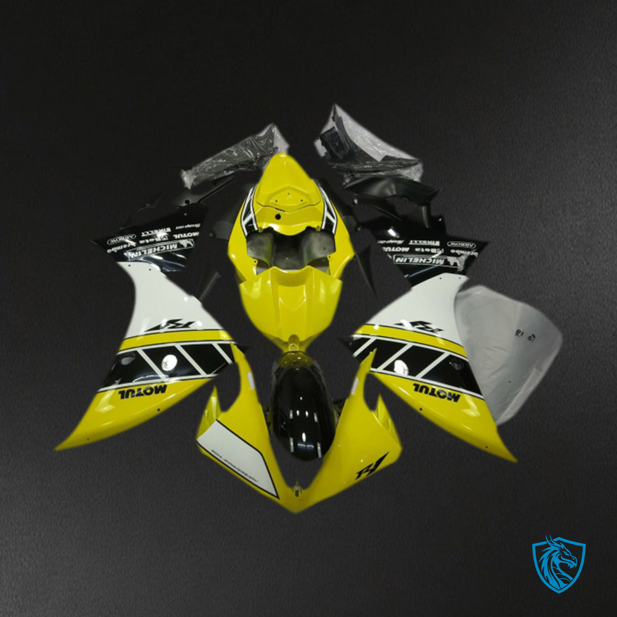 Yamaha R1 (2012-2014) Yellow, White & Black Motorcycle - Custom ABS Fairing Kit