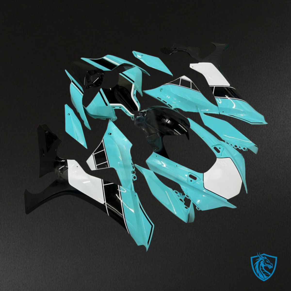 Yamaha R1 (2020-2025) Aqua Blue, Black & White - Custom ABS Fairing Kit