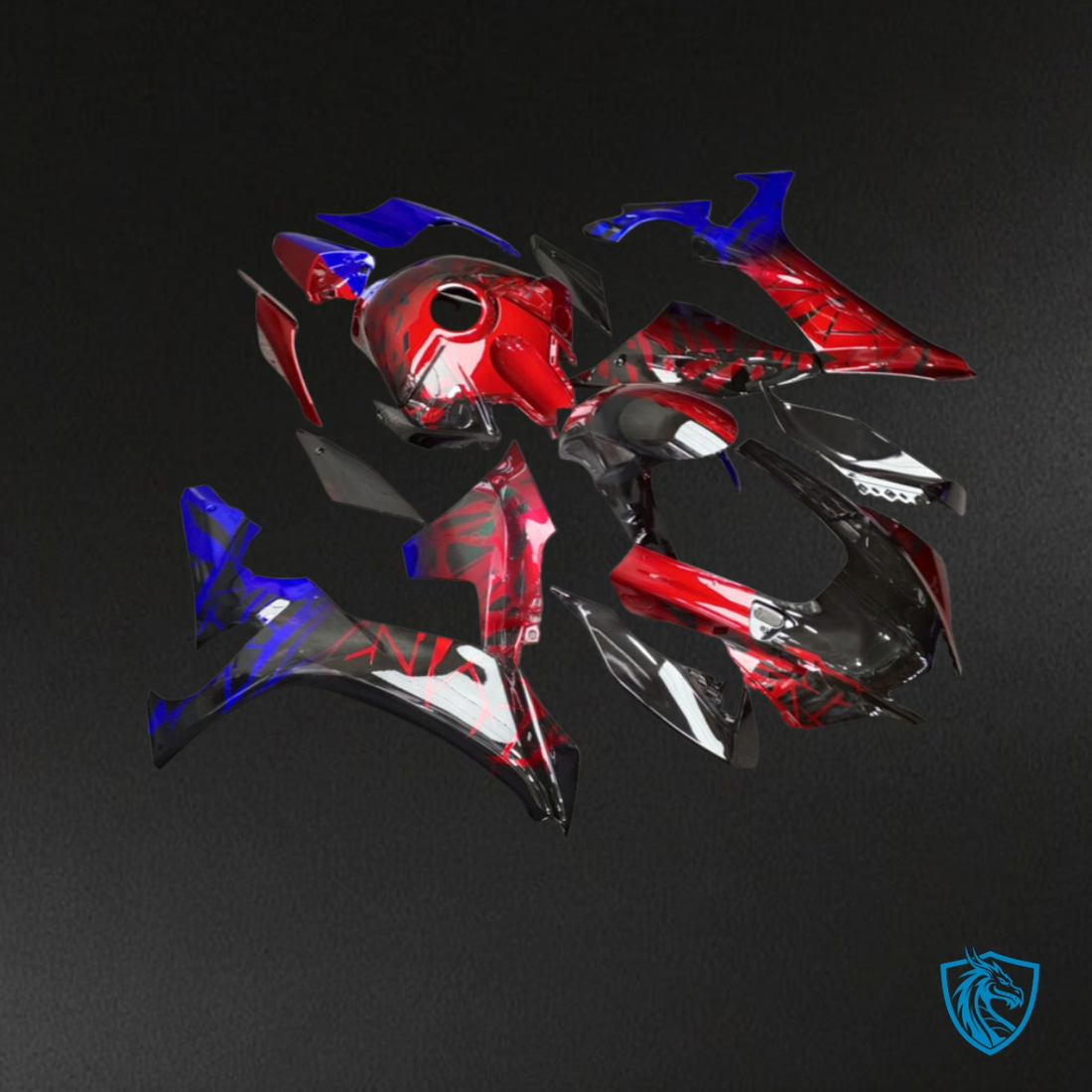 Yamaha R1 (2020-2025) Gloss Black, Red & Blue Shattered Split - Aftermarket ABS Bodywork