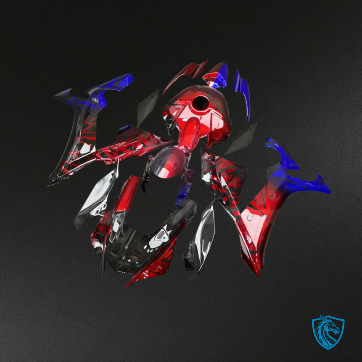 Yamaha R1 (2020-2025) Gloss Black, Red & Blue Shattered Split - Aftermarket ABS Bodywork