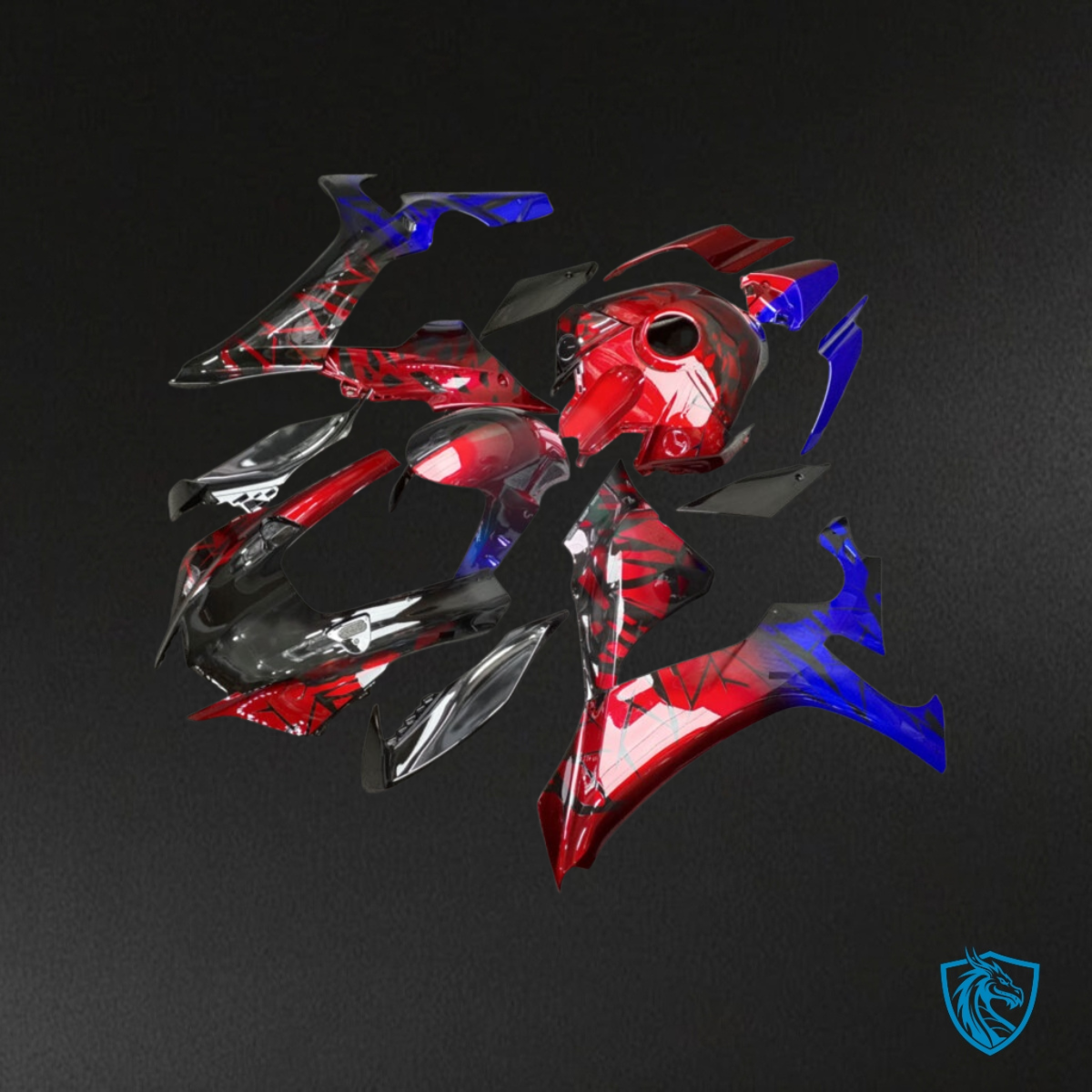 Yamaha R1 (2020-2025) Gloss Black, Red & Blue Shattered Split - Aftermarket ABS Bodywork