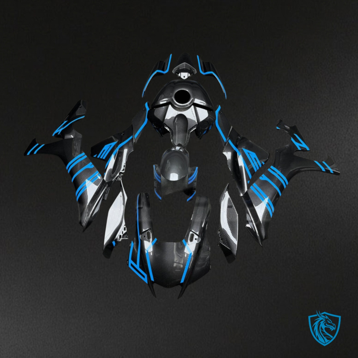 Yamaha R1 (2020-2025) Gloss Blue & Black Carbon Fiber Style- Custom ABS Fairing Kit