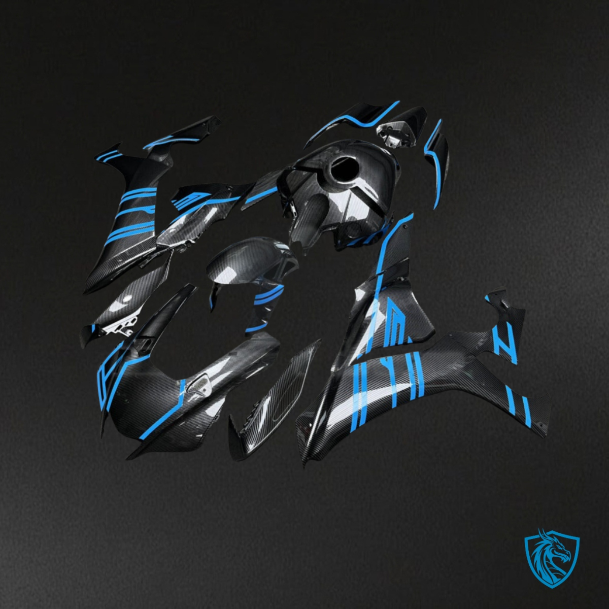 Yamaha R1 (2020-2025) Gloss Blue & Black Carbon Fiber Style- Custom ABS Fairing Kit
