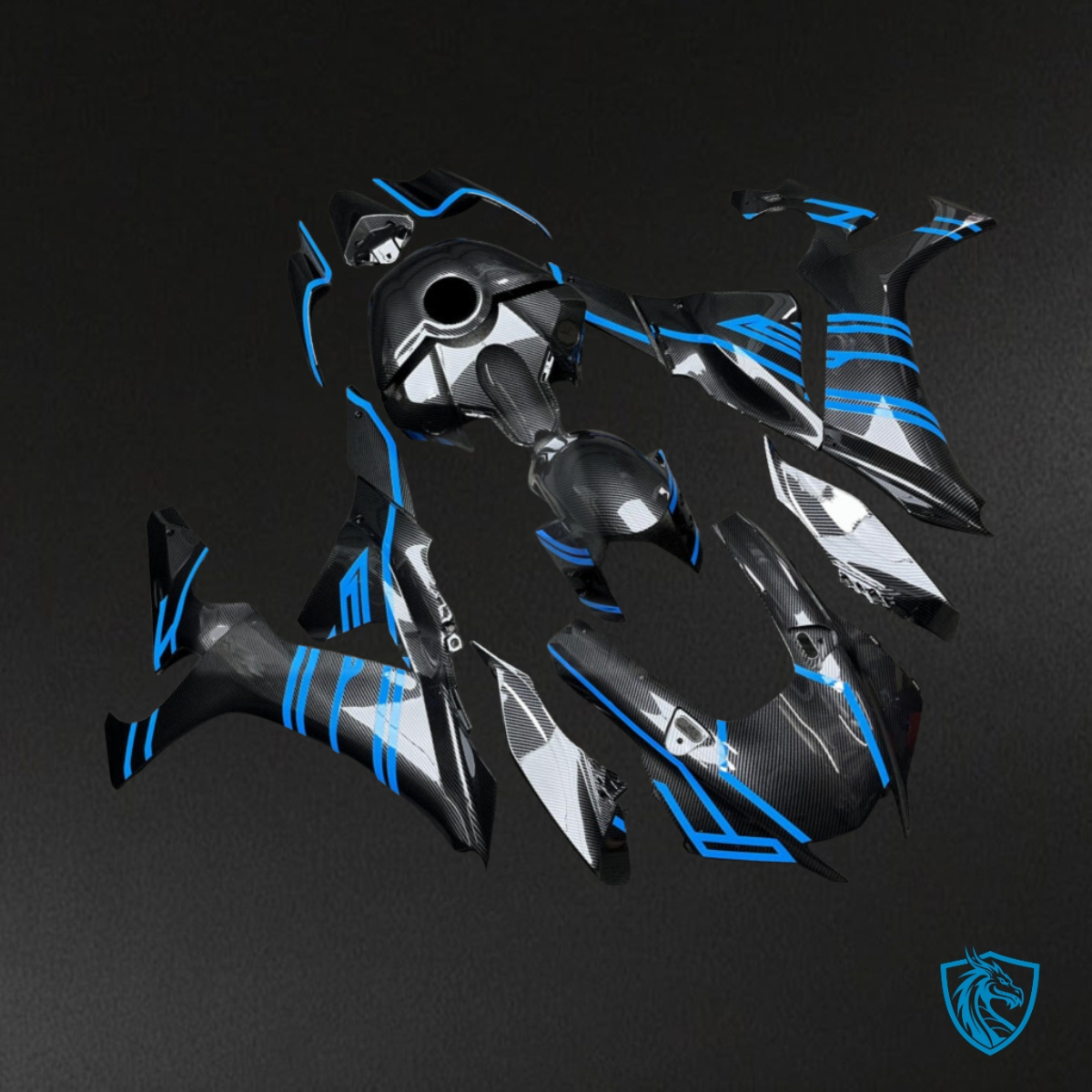 Yamaha R1 (2020-2025) Gloss Blue & Black Carbon Fiber Style- Custom ABS Fairing Kit