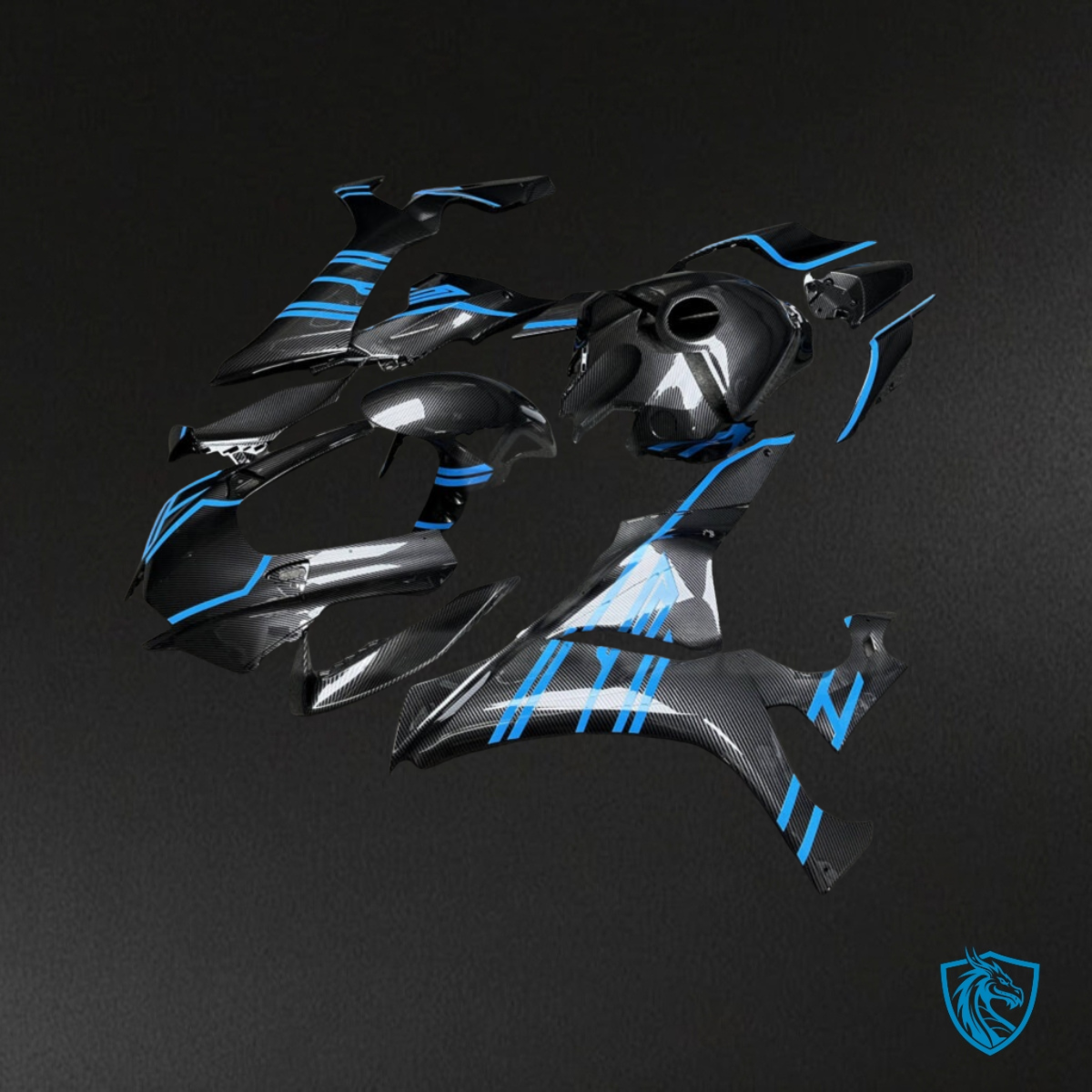 Yamaha R1 (2020-2025) Gloss Blue & Black Carbon Fiber Style- Custom ABS Fairing Kit
