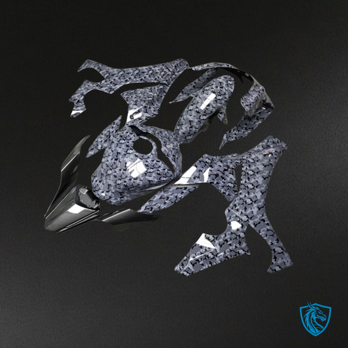 Yamaha R1 (2020-2025) Gloss Gray & Black Camo - MERGEment Motorcycle Fairings Kit