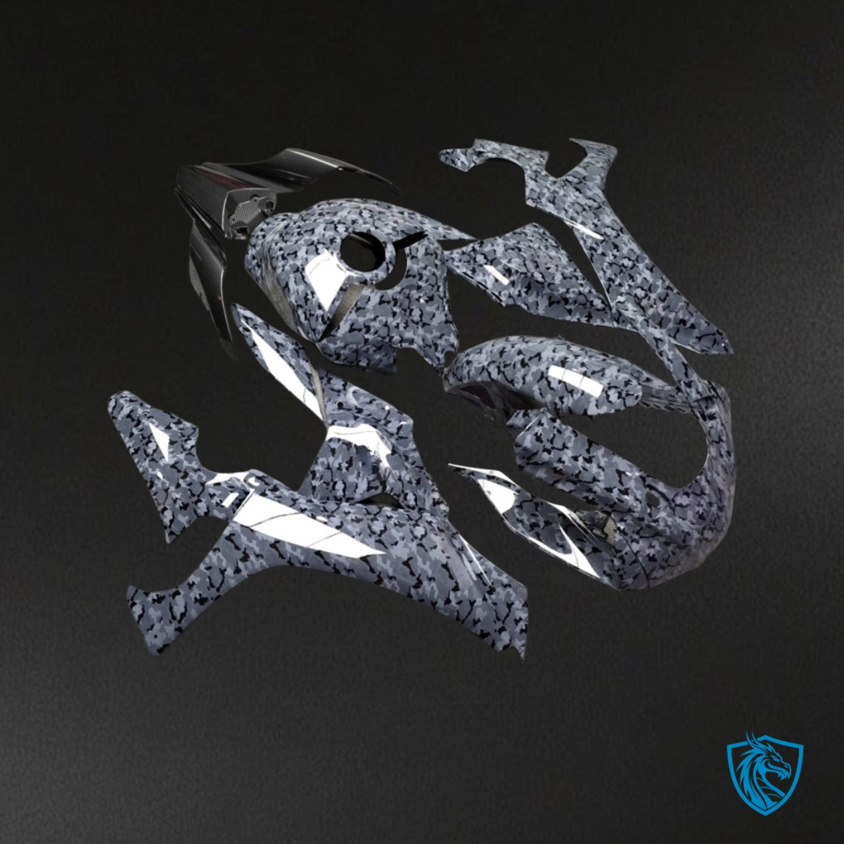 Yamaha R1 (2020-2025) Gloss Gray & Black Camo - MERGEment Motorcycle Fairings Kit