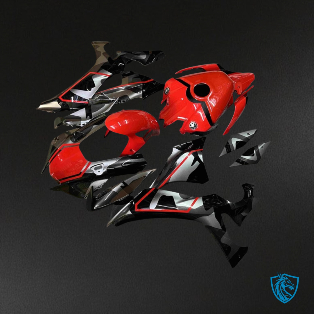 Yamaha R1 (2020-2025) Gloss Red, Black & Grey Camo Fairing Kit | ABS Bodywork