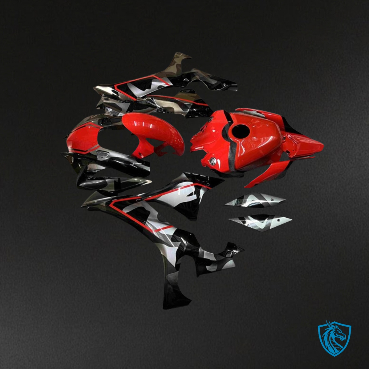 Yamaha R1 (2020-2025) Gloss Red, Black & Grey Camo Fairing Kit | ABS Bodywork