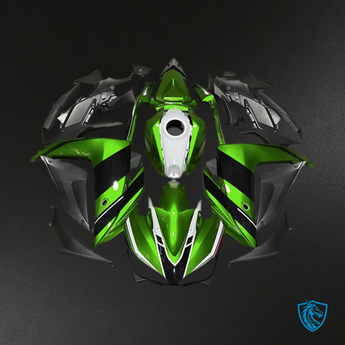 Yamaha R3 (2015-2018) Green, Black & White Fairings Kit - Aftermarket ABS Bodywork