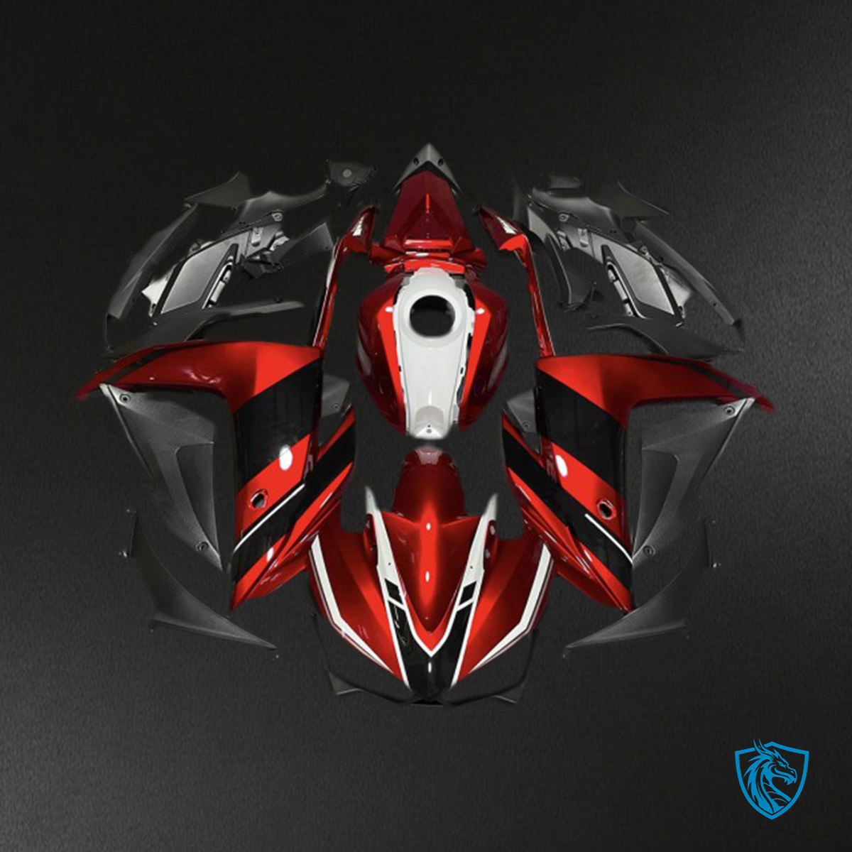 Yamaha R3 (2015-2018) Red, Black & White Motorcycle - Custom ABS Fairing Kit