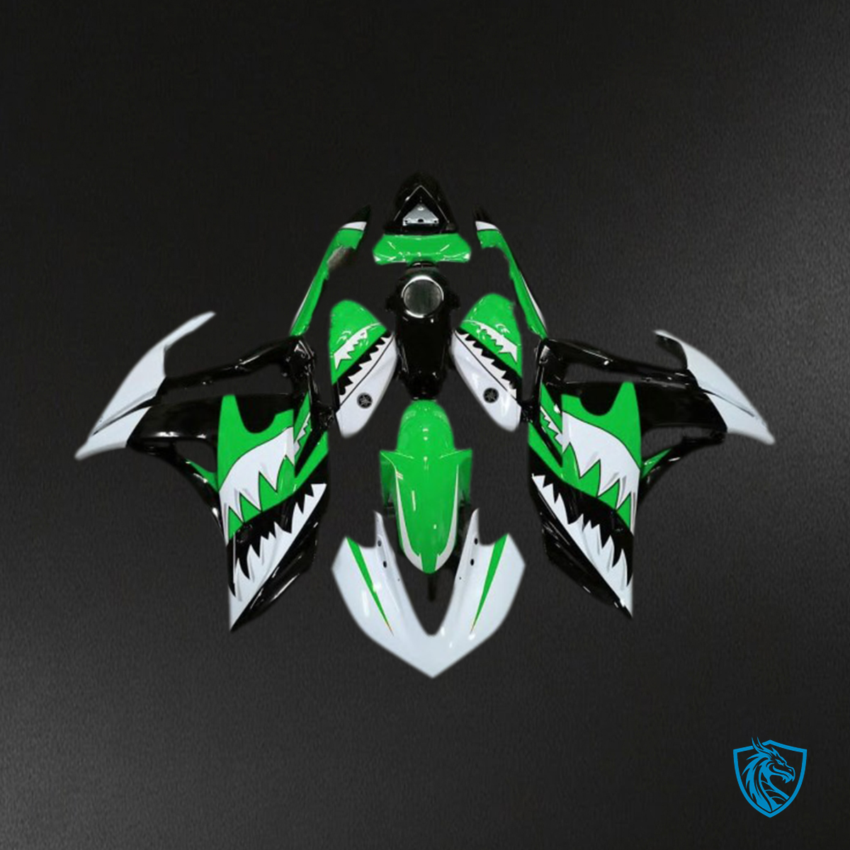 Yamaha R3 (2015-2018) White Shark, Green & Black Motorcycle Fairing Kit | ABS Bodywork