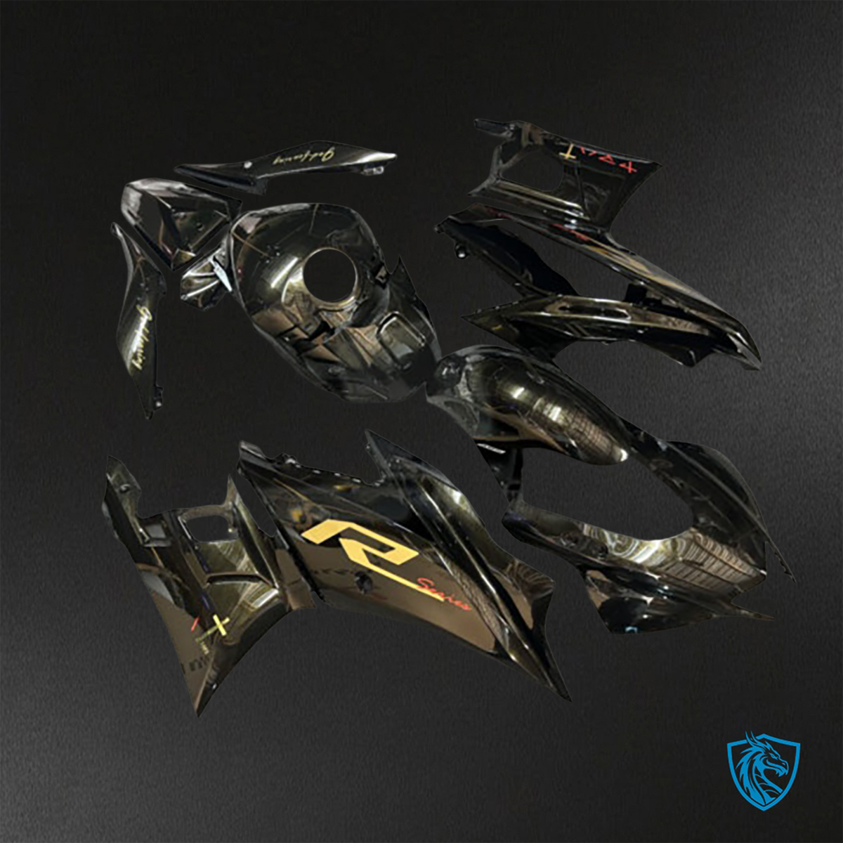 Yamaha R3 (2019-2021) Gloss Black & Gold - Replacement Motorcycle Fairings Kit