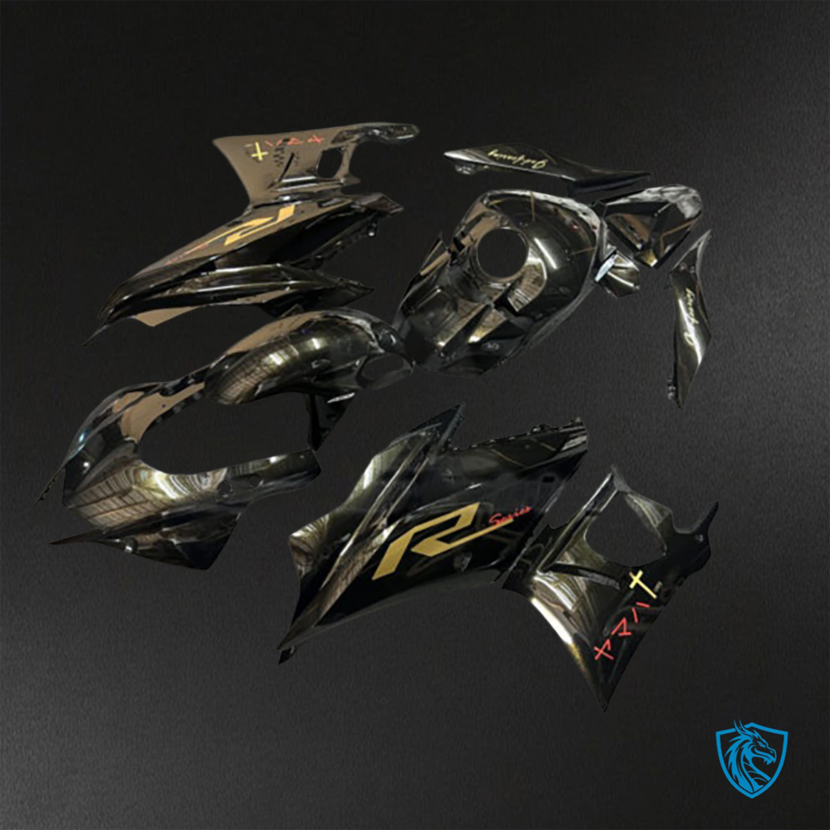 Yamaha R3 (2019-2021) Gloss Black & Gold - Replacement Motorcycle Fairings Kit