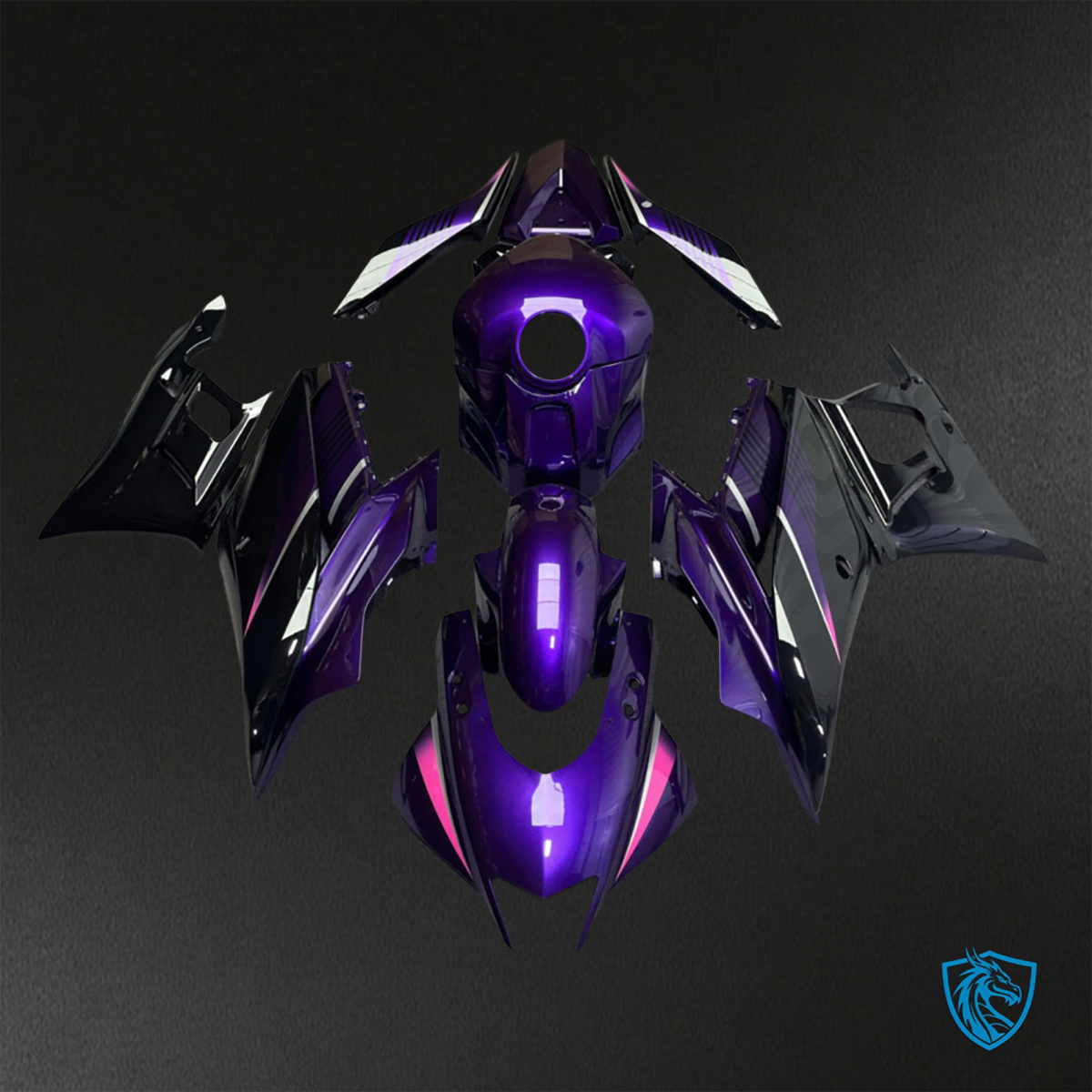 Yamaha R3 (2019-2021) Gloss Purple & Black Fairings Kit - Aftermarket ABS Bodywork