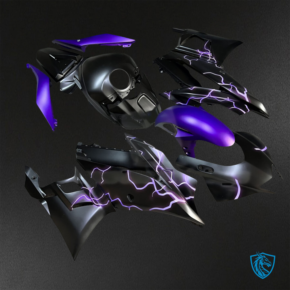 Yamaha R3 (2019-2021) Matte Black & Purple Lightnings - Replacement Motorcycle Fairings Kit