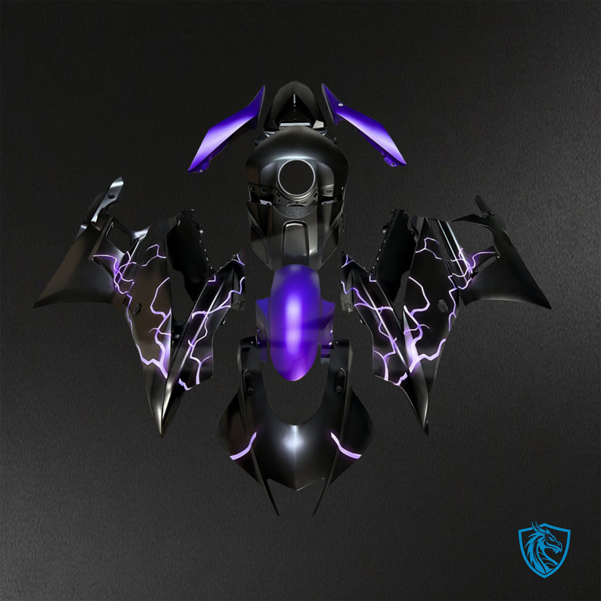 Yamaha R3 (2019-2021) Matte Black & Purple Lightnings - Replacement Motorcycle Fairings Kit