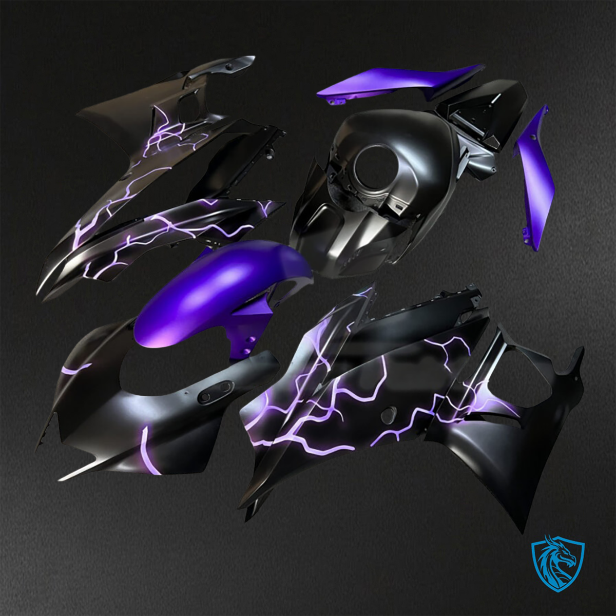 Yamaha R3 (2019-2021) Matte Black & Purple Lightnings - Replacement Motorcycle Fairings Kit