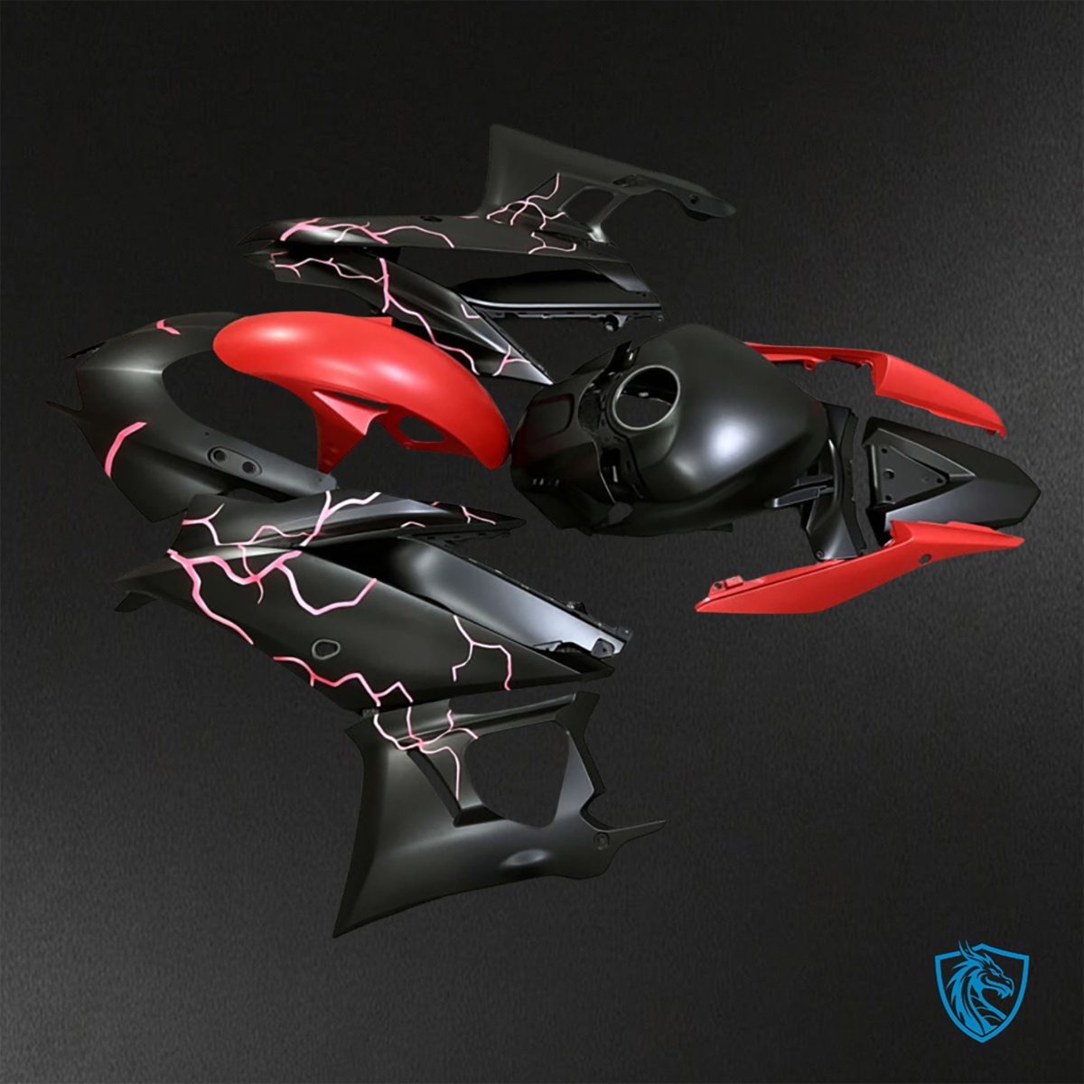 Yamaha R3 (2019-2021) Matte Black & Red Lightnings Fairings Kit - Aftermarket ABS Bodywork