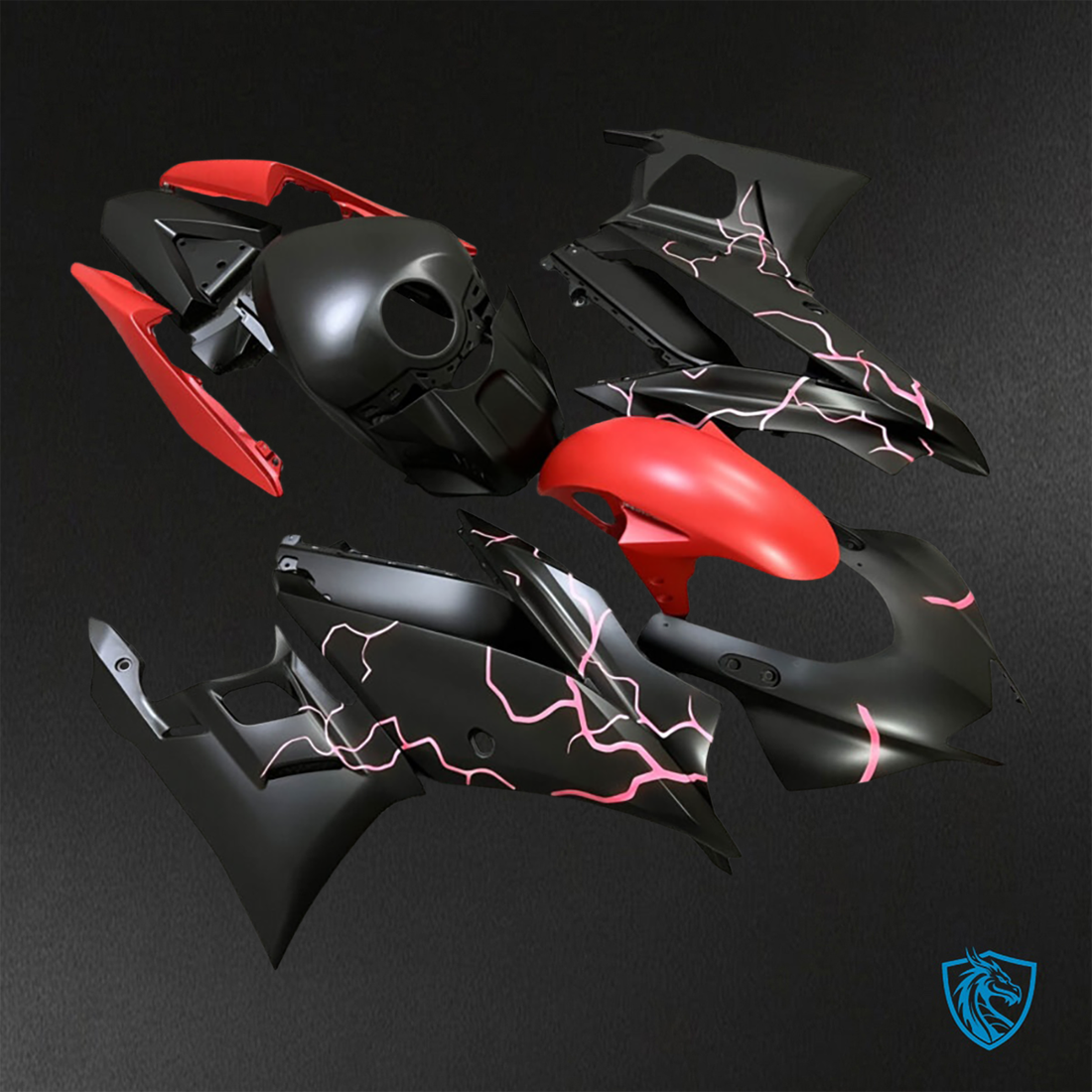 Yamaha R3 (2019-2021) Matte Black & Red Lightnings Fairings Kit - Aftermarket ABS Bodywork