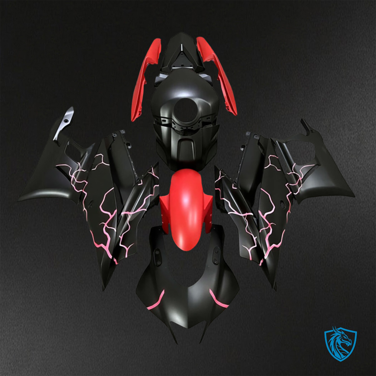 Yamaha R3 (2019-2021) Matte Black & Red Lightnings Fairings Kit - Aftermarket ABS Bodywork