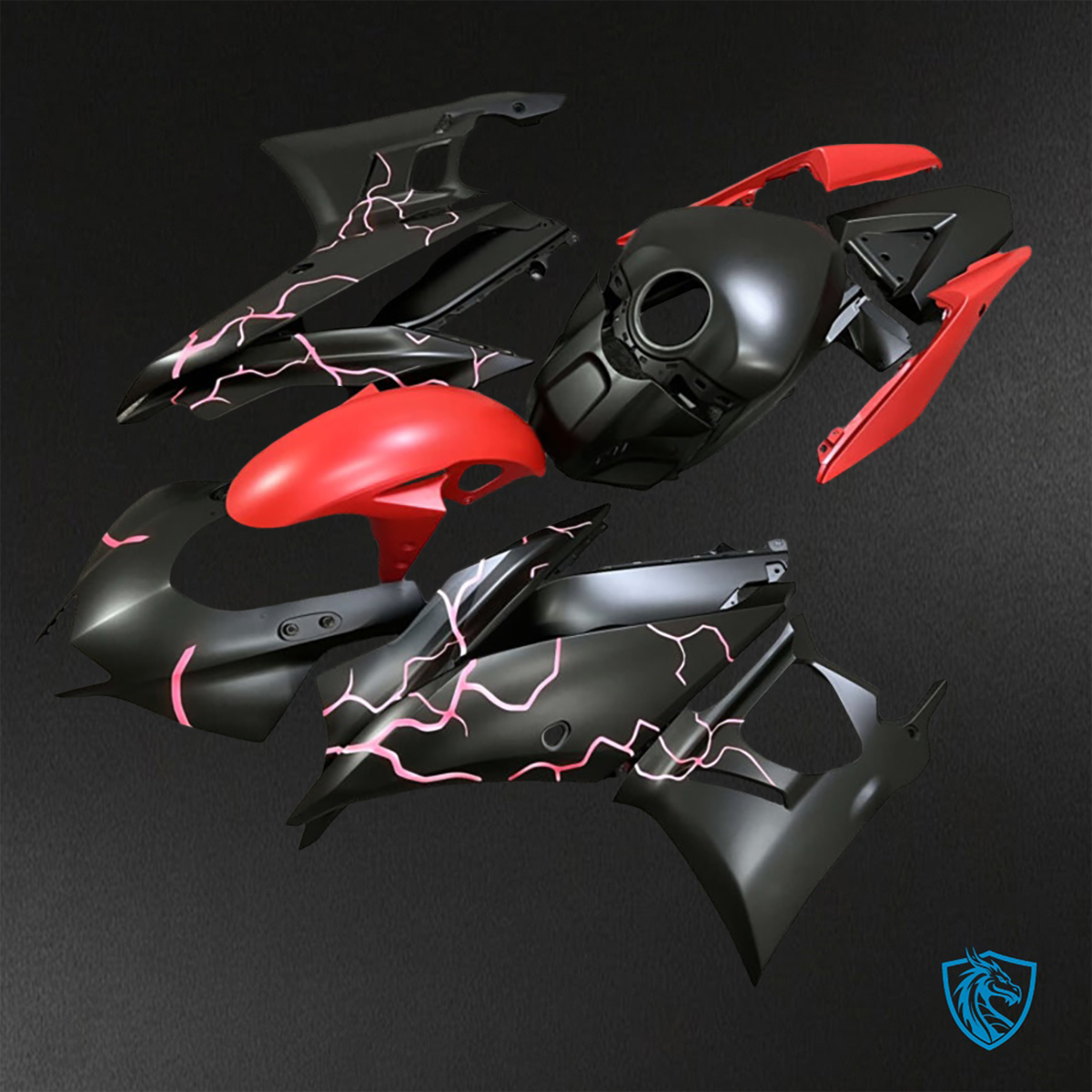 Yamaha R3 (2019-2021) Matte Black & Red Lightnings Fairings Kit - Aftermarket ABS Bodywork