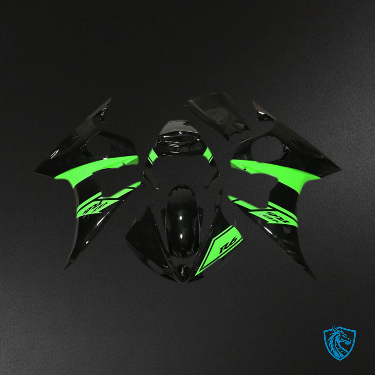 Yamaha R6 (2003-2004) Glossy Black & Green - MERGEment Motorcycle Fairings Kit