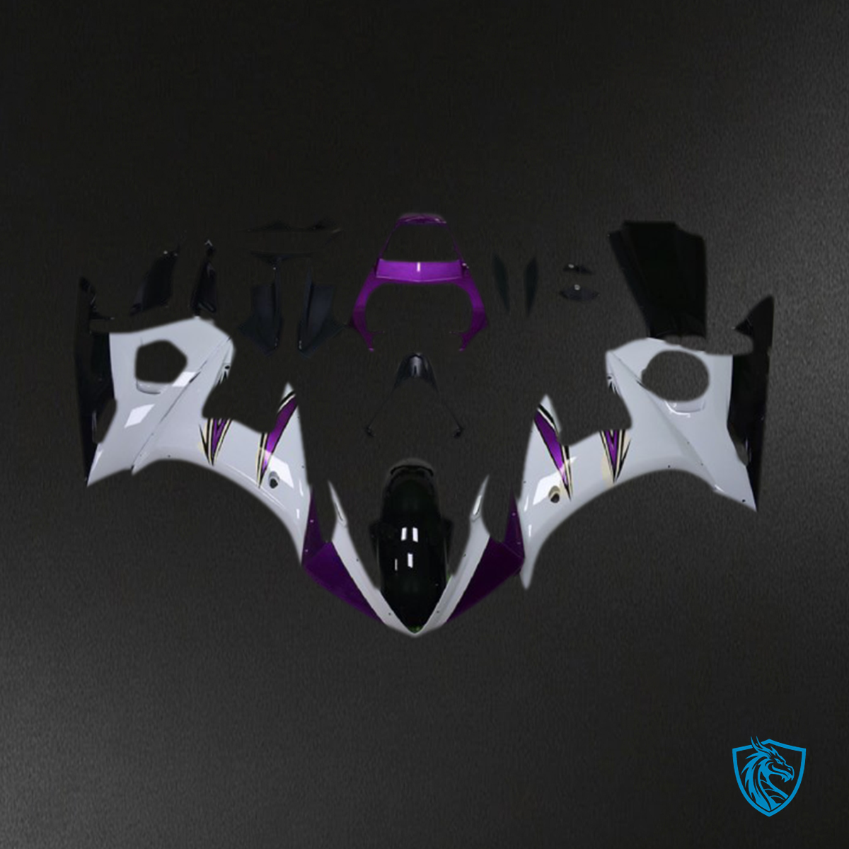 Yamaha R6 (2003-2004) Glossy White, Purple & Black  Accents Fairing Kit | ABS Bodywork
