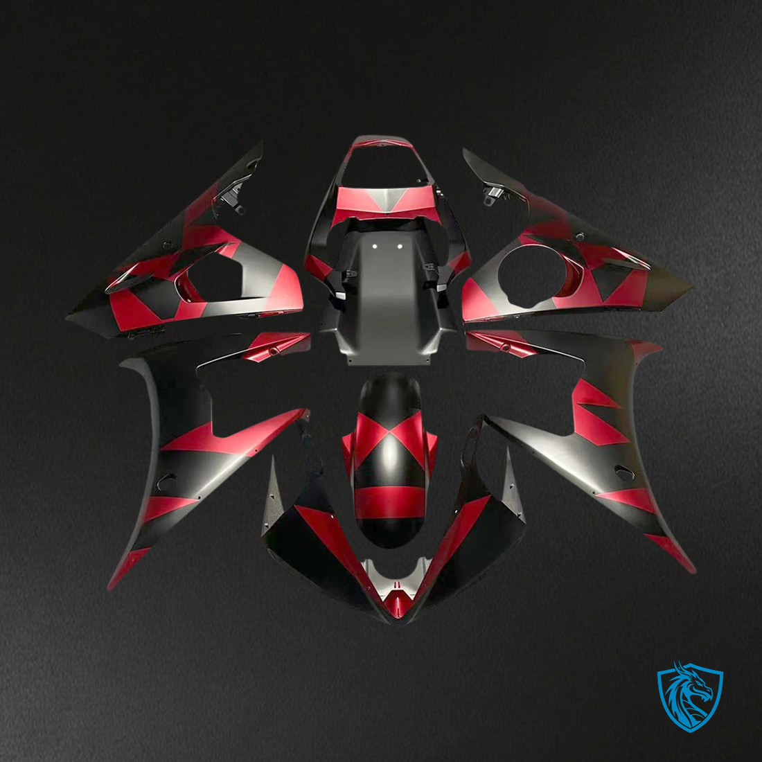 Yamaha R6 2005 Black & Red Geometric Pattern - Fairing Kit