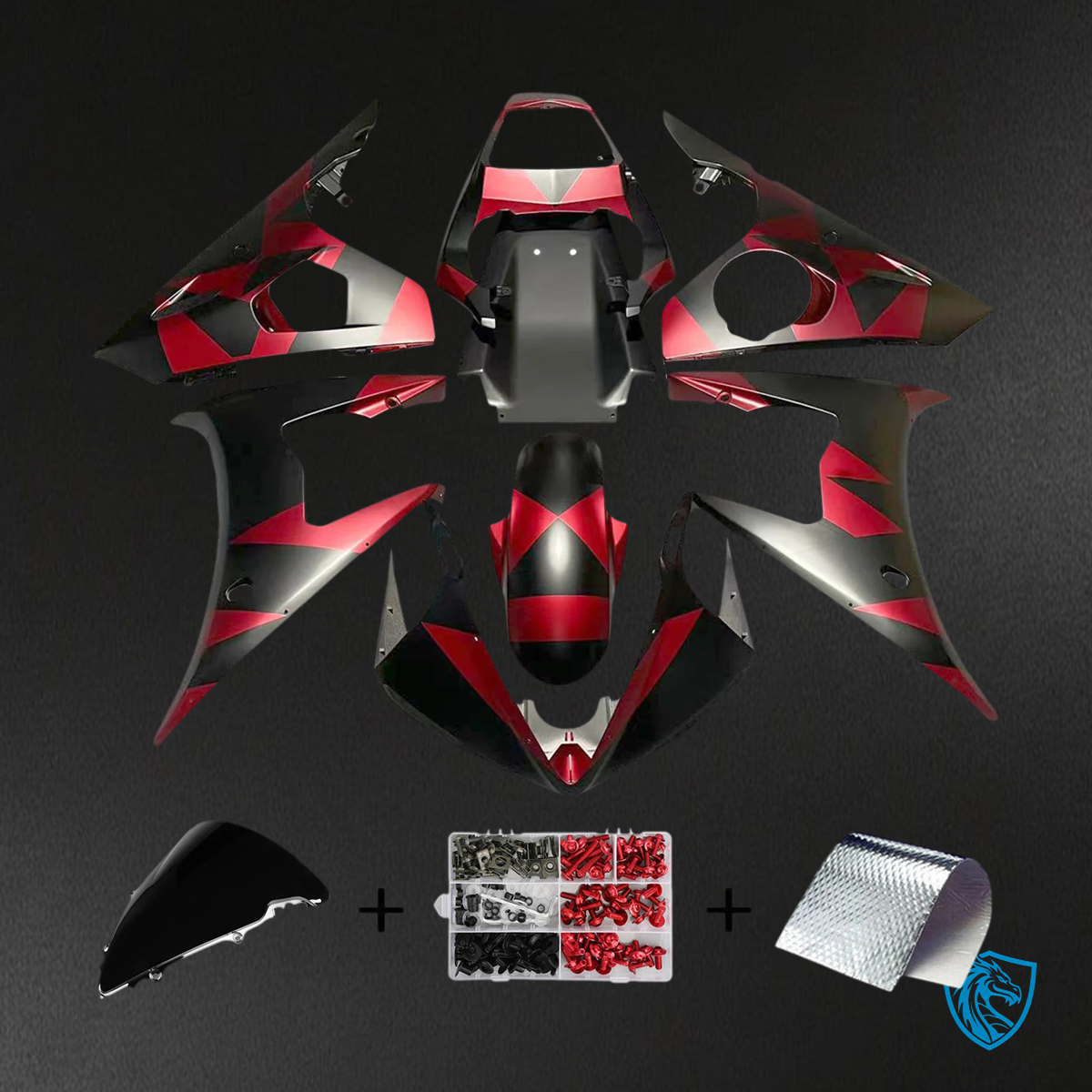 Yamaha R6 2005 Black & Red Geometric Pattern - Fairing Kit