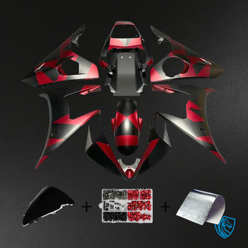 Yamaha R6 2005 Black & Red Geometric Pattern - Aftermarket Fairing Kit