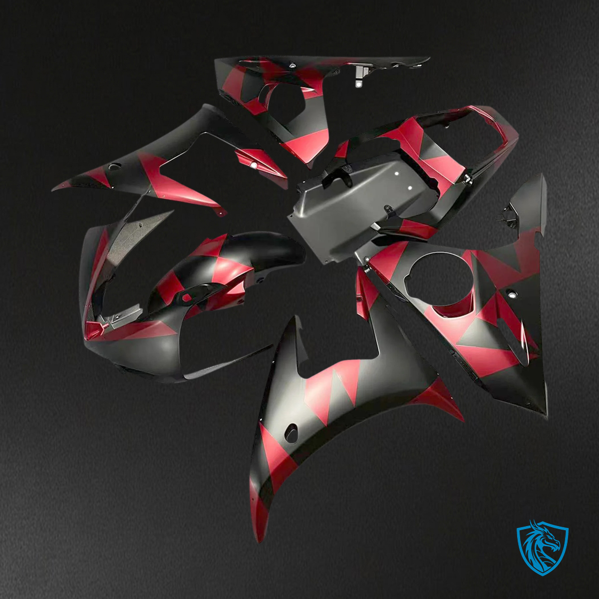 Yamaha R6 2005 Black & Red Geometric Pattern - Aftermarket Fairing Kit