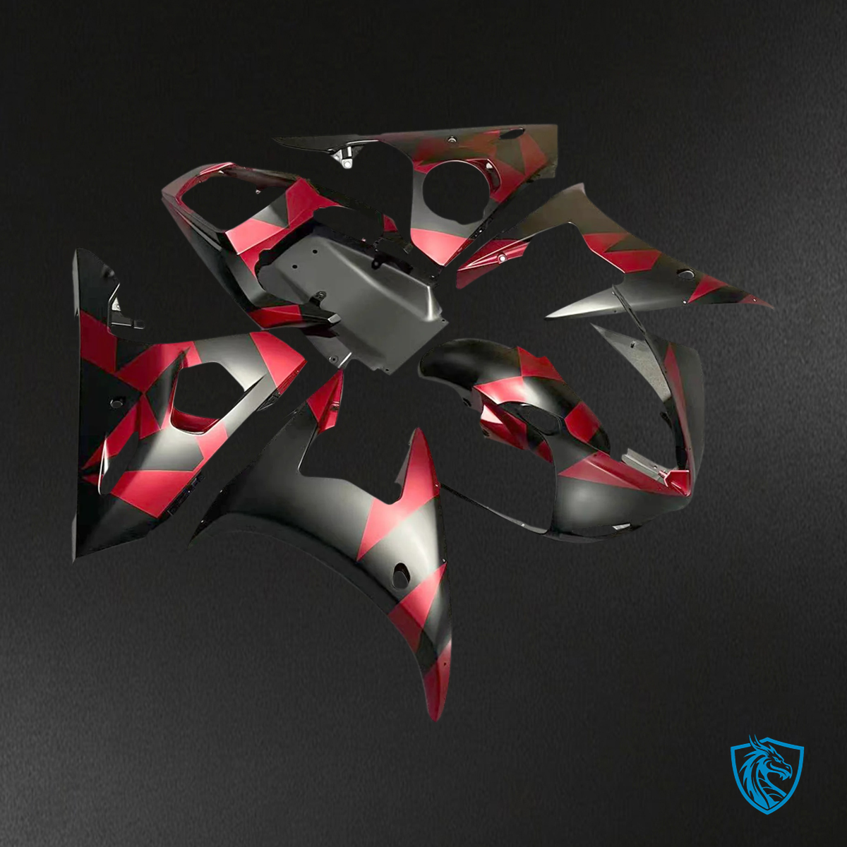 Yamaha R6 2005 Black & Red Geometric Pattern - Fairing Kit