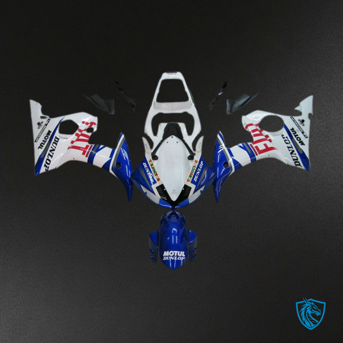 Yamaha R6 (2005) Blue & White Fiat Motorcycle Fairings Kit - Aftermarket ABS Bodywork