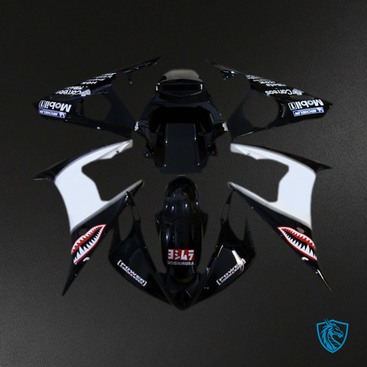 Yamaha R6 (2006-2007) Black & White Logos Motorcycle Fairings Kit - Aftermarket ABS Bodywork