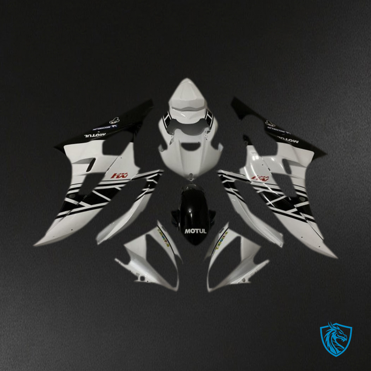 Yamaha R6 (2006-2007) White & Black Design Fairings Kit Fairing Kit | ABS Bodywork
