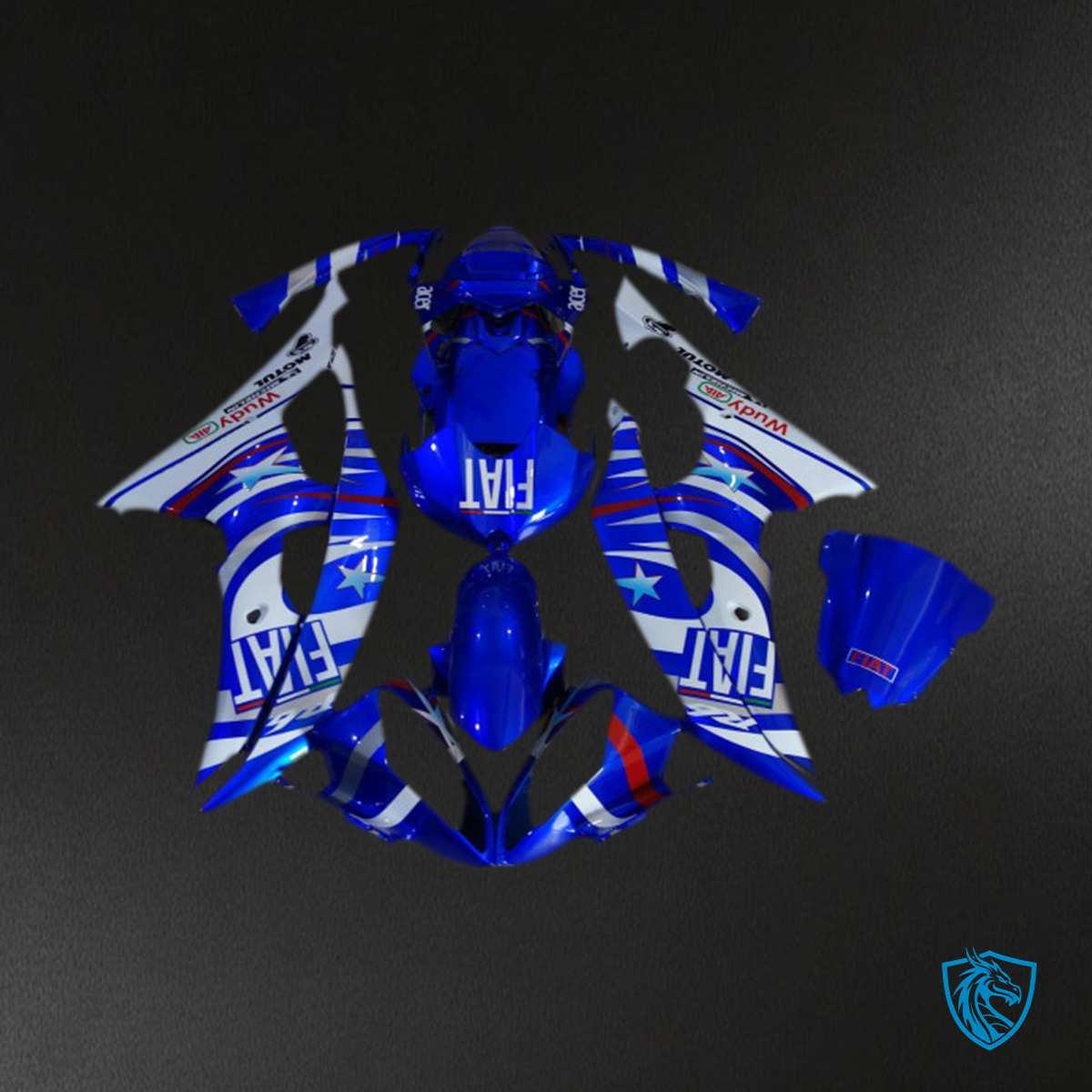 Yamaha R6 (2008-2016) Blue Glossy & White Fiat Motorcycle Fairing Kit | ABS Bodywork