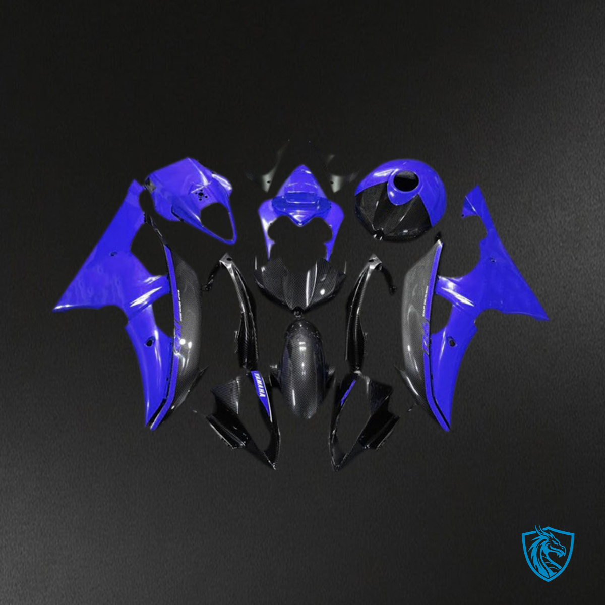 Yamaha R6 (2008-2016) Blue Glossy & Black Carbon Motorcycle - Custom ABS Fairing Kit