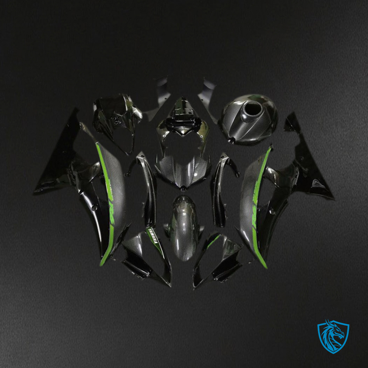 Yamaha R6 (2008-2016) Carbon Fiber & Green Fairings Kit - Aftermarket ABS Bodywork