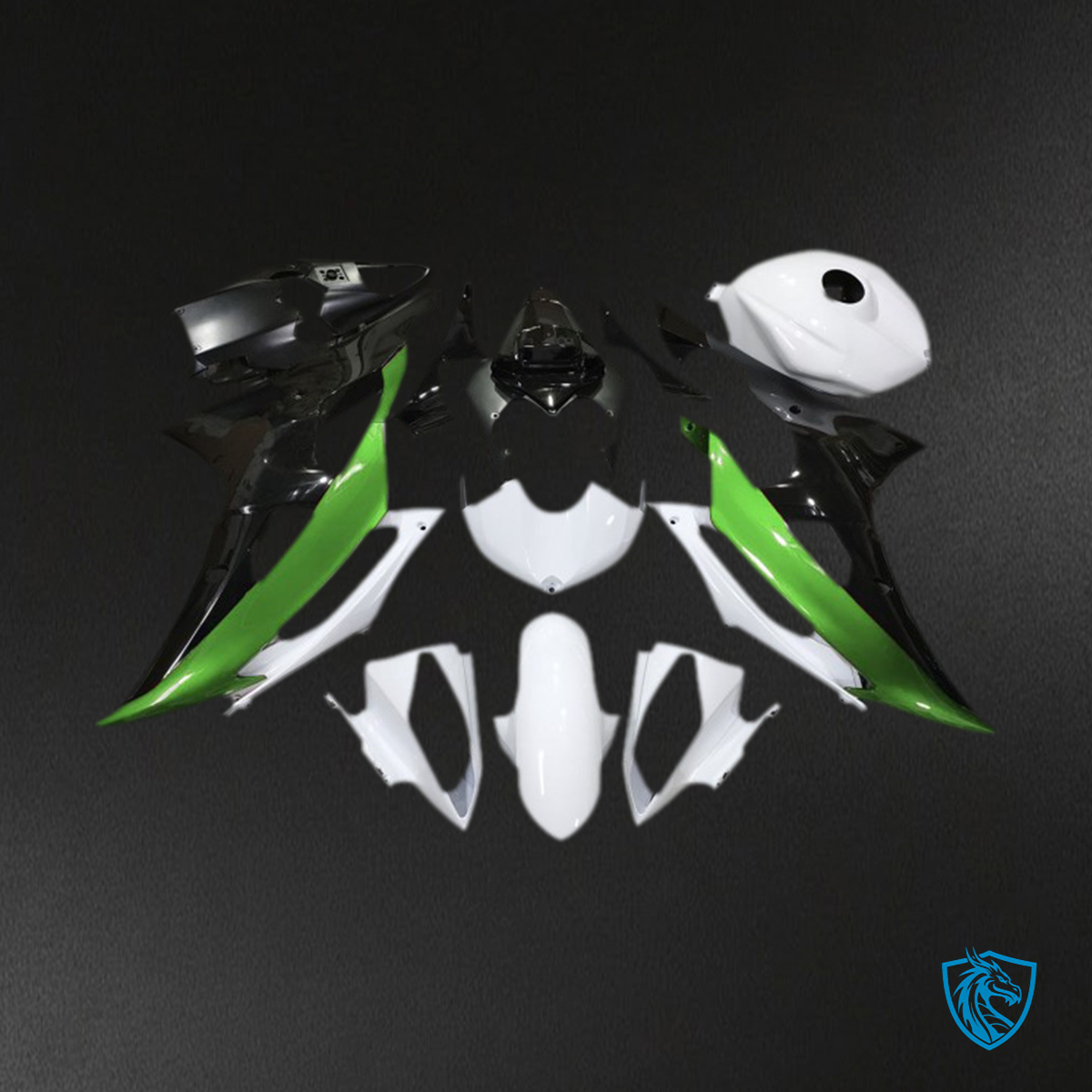 Yamaha R6 (2008-2016) Custom Green Black & White Fairings Kit - Aftermarket ABS Bodywork