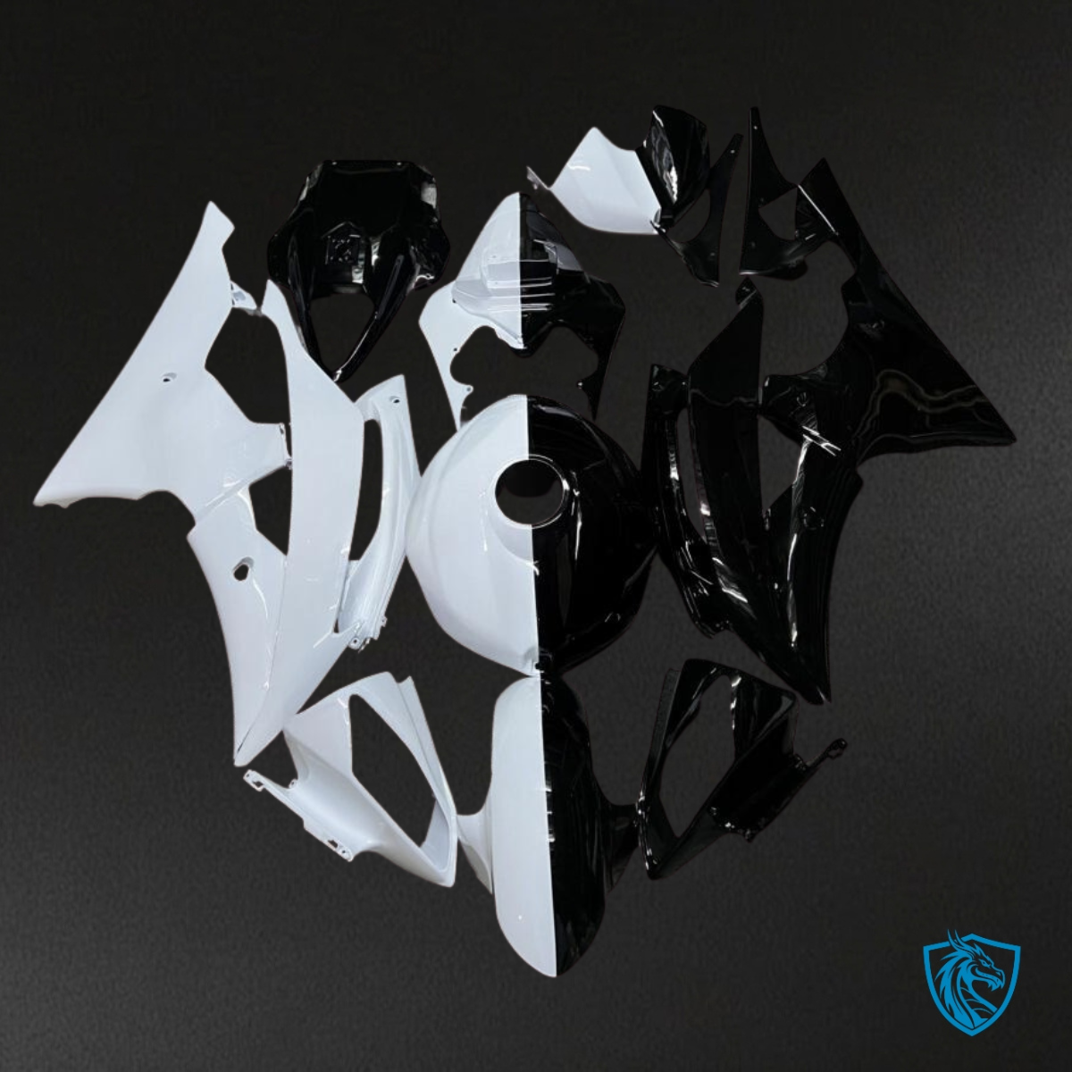 Yamaha R6 (2008-2016) Gloss Black & White - Custom ABS Fairing Kit