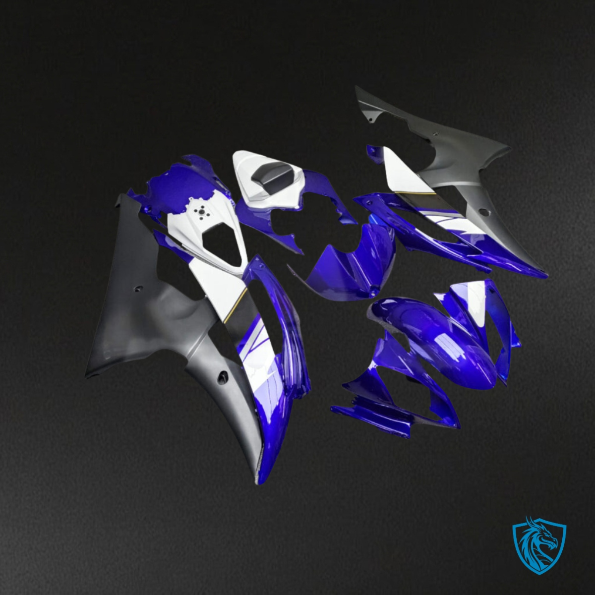 Yamaha R6 (2008-2016) Gloss Deep Blue, Black & White - Custom ABS Fairing Kit
